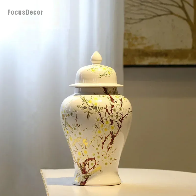 

Antique White Flower Table Vase, Ceramic Temple Jar, Chinese Ming Style, Porcelain Artwork, Hand Made, Office, Study Flowers