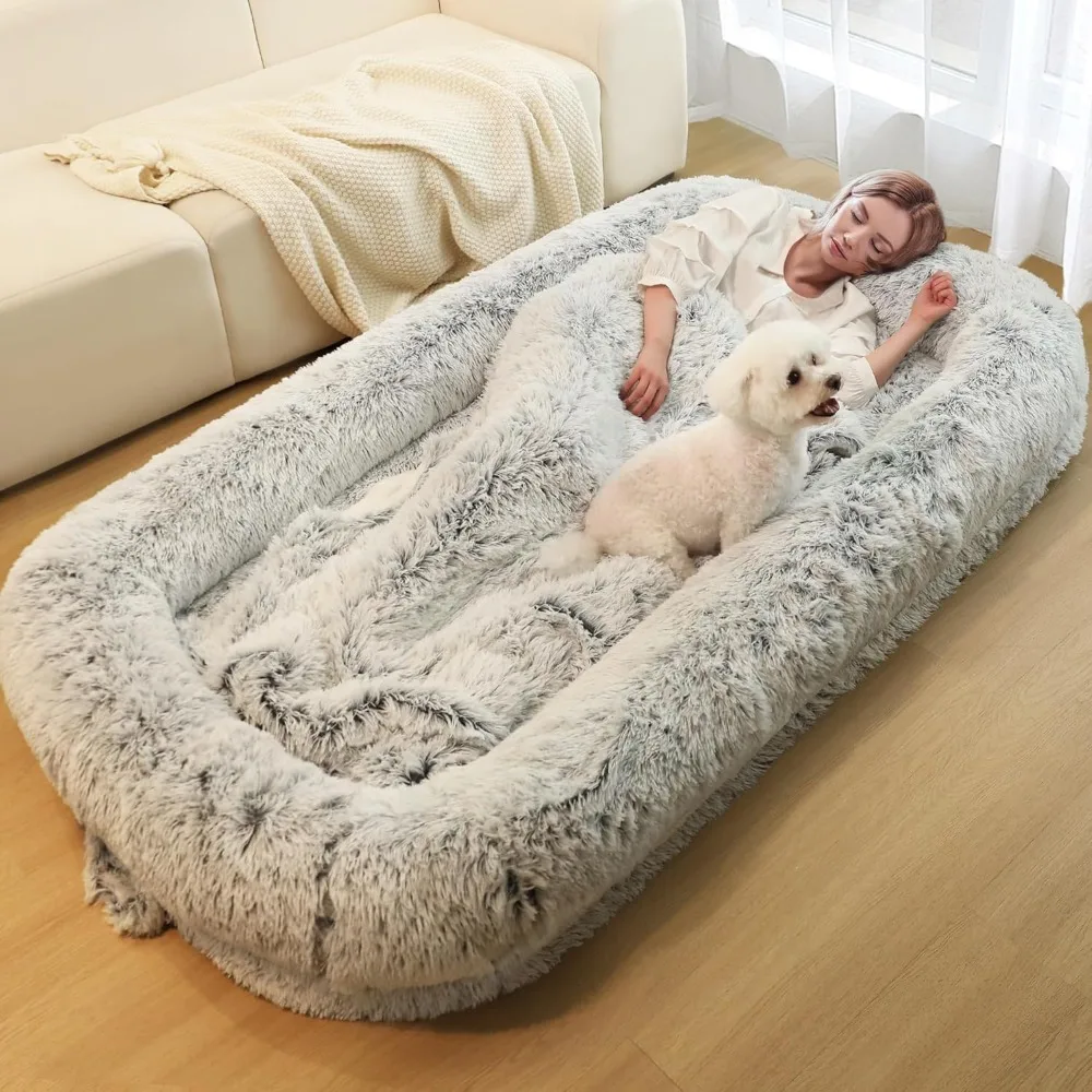 

Human Dog Bed for Adults, 40 x 10 x 71 Long Human Size Dog Bed, Removable Cover, Orthopedic Design, Light Grey