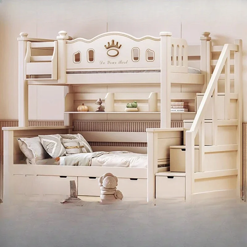 All-solid wood children's bed for boys and girls multifunctional combination of high and low mother bed bunk bed white bunk