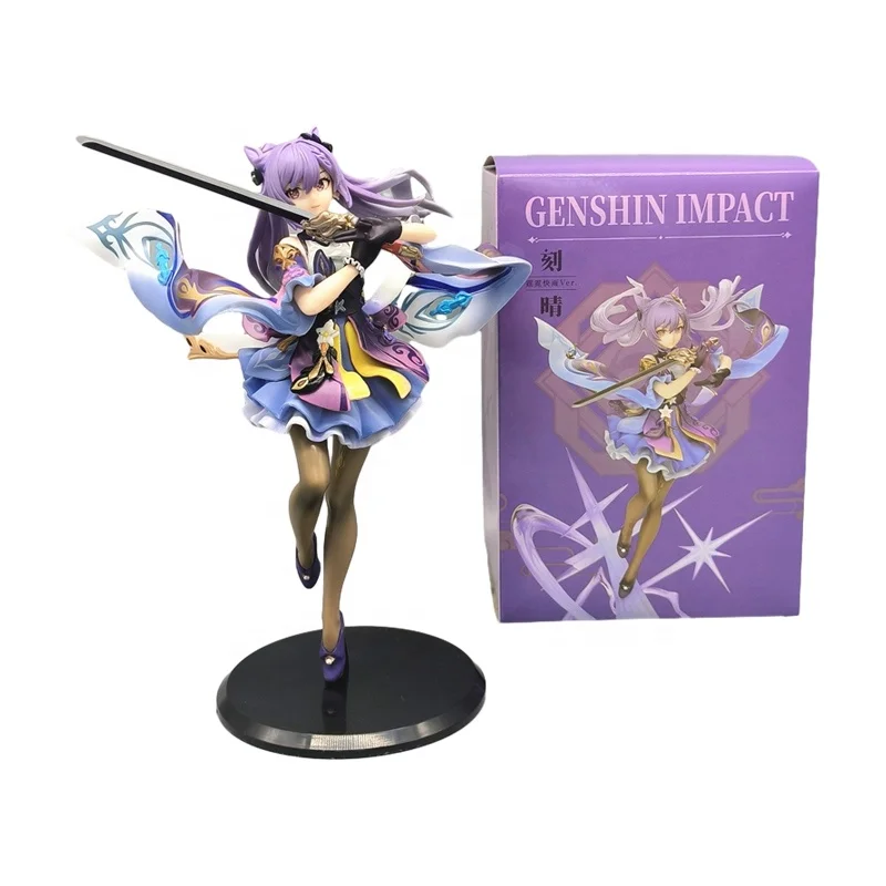 24cm Genshin Impact Anime Figures Keqing Kawaii Standing Action Figure PVC Collection Model Doll Ornaments Toys Birthday Gifts