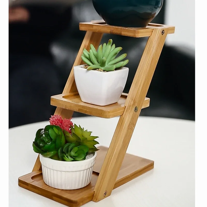 

Simplicity Solid Wood Table Top Multi-level Small Flower Stand Balcony Living Room Office Mini Storage Shelf Plant Stands Indoor