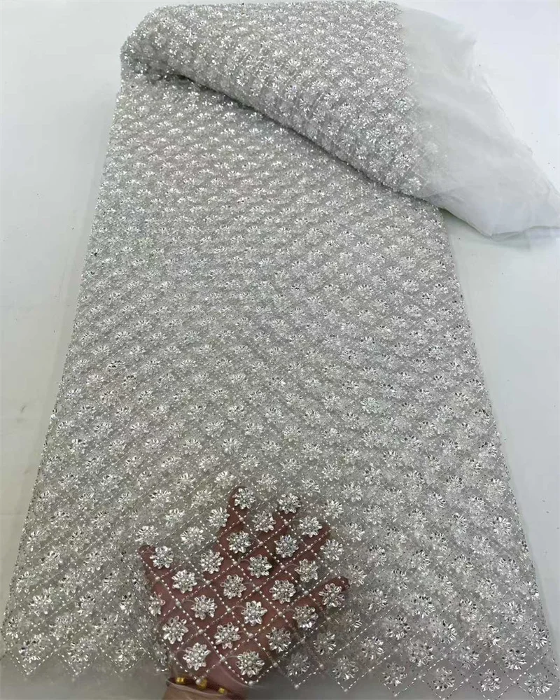 아프리카 튤 레이스 고급 비즈 스팽글 자수 레이스 신부 웨딩 파티 드레스용