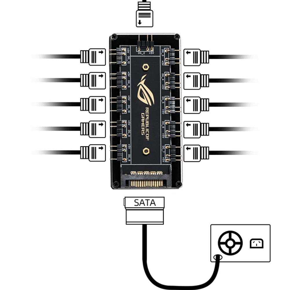 10 ARGB Fan HUB SATA Power 5V 3PIN تمديد الفاصل لسطح المكتب والكمبيوتر الشخصي