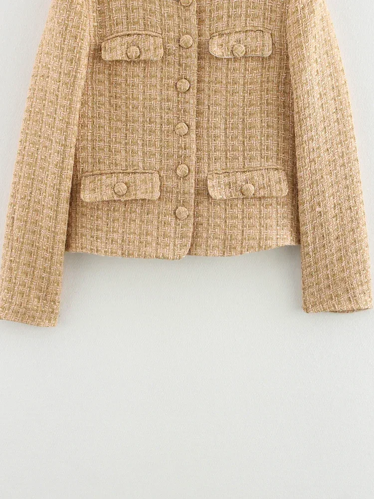 Autumn Tweed Jacket 2025 Fashion Casual Single Breasted Jackets for Office Lady Female Chic Outfits