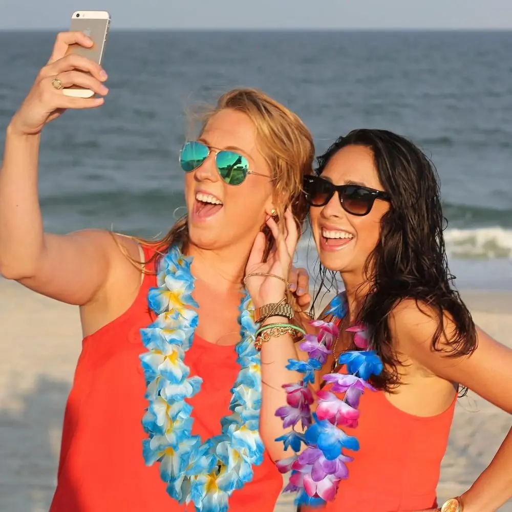 24/50/100 قطعة الملونة هاواي Leis الاصطناعي قابلة لإعادة الاستخدام زهرة الحرير قلادة نابضة بالحياة عطلة الشاطئ فو زهرة جارلاند قلادة