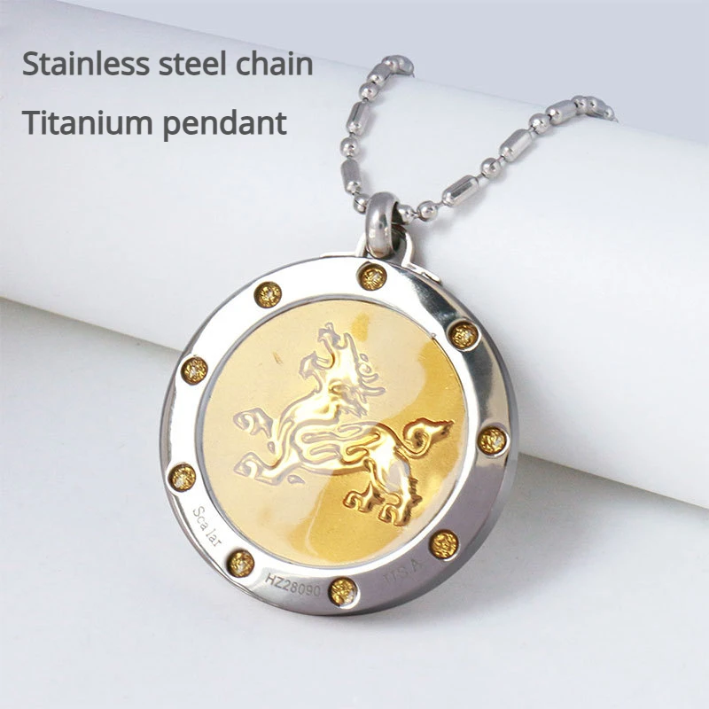 Pure Titanium Pendant Kirin Pattern Stainless Steel Chain Bamboo Design Volcanic Stone Good Luck Necklace 63cm