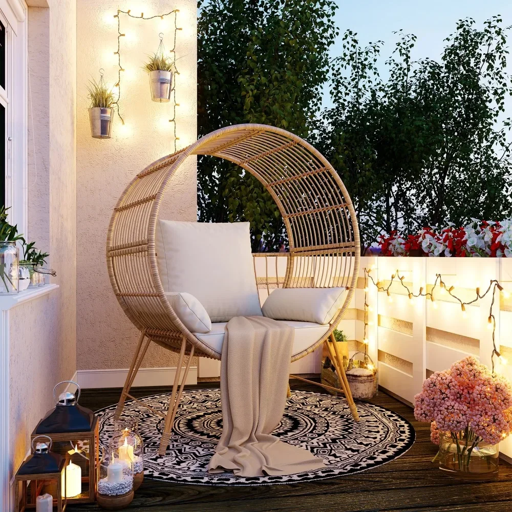 

Round Egg Chair Patio Lounger with Steel Frame,350lb Capacity,Beige Easy Assembly and Cleaning