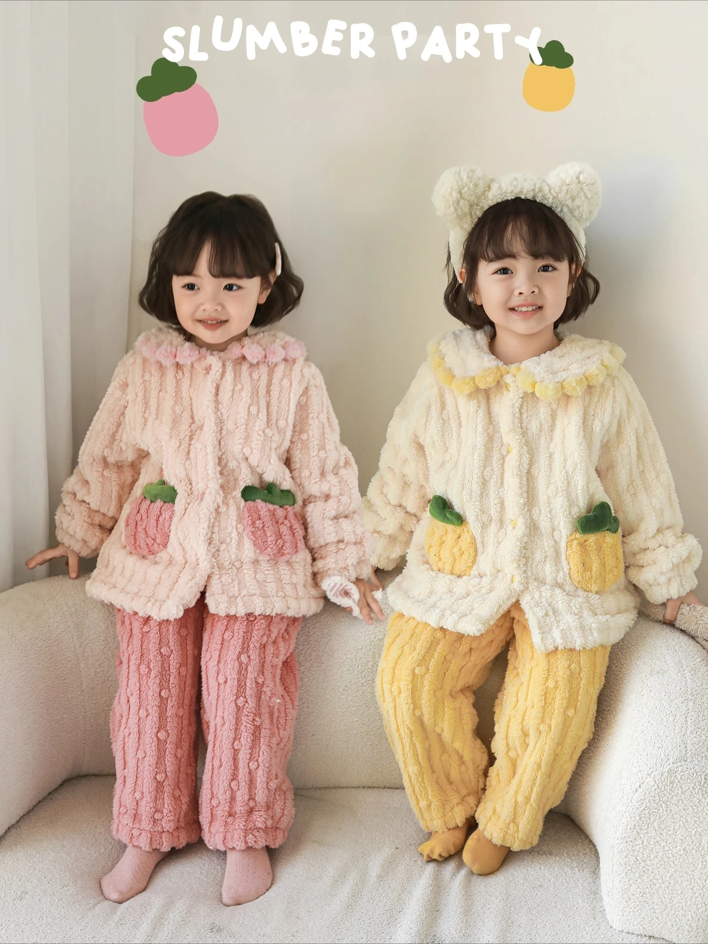 2025 New Winter Girls Fleece Pajamas Set Double Sided Thermal Padded Sleepwear Thickened Kids Loungewear Age 1 to 7 Years