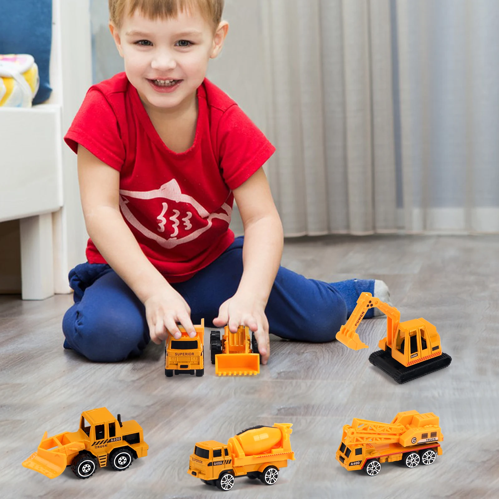 6-piece alloy engineering vehicle fire truck toy model car, multi-theme city simulation scene toy model, durable and fun to play