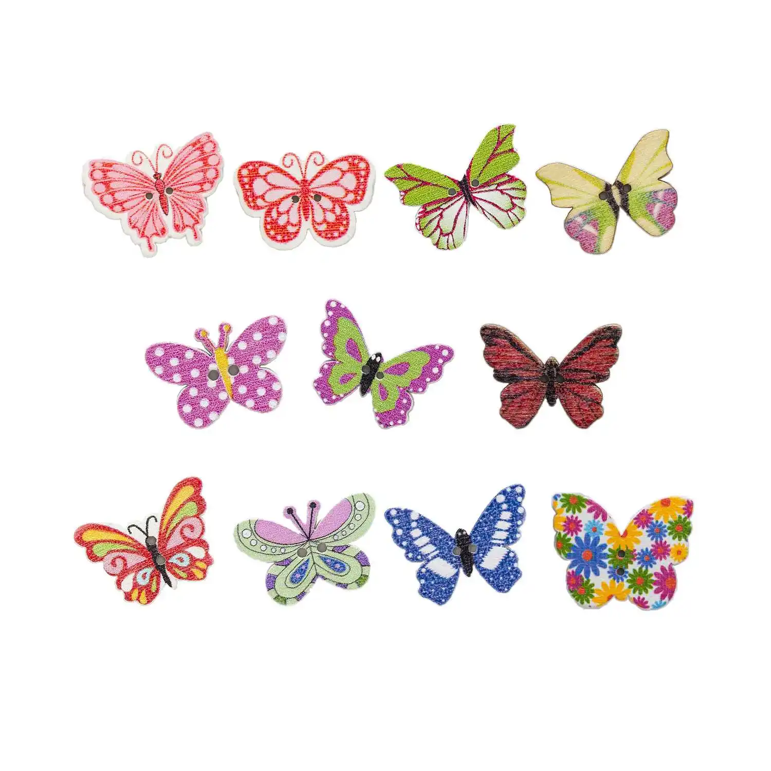 30pcs 2 Hole Mixed Many Style Optional Butterfly Wood Buttons Decor Clothing Home Sewing Scrapbooking Card Making DIY