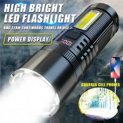 High Power 300W white laser Flashlight COB Strong Light LED Portable Torch USB Rechargeable Built In Battery With Power Display