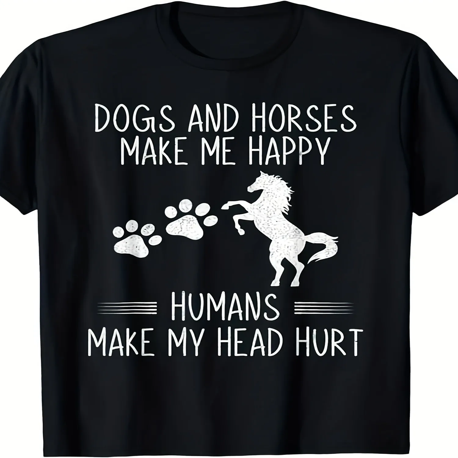 Funny Dogs Horses Make Me Happy Humans Hurt - Humor Slogan T-Shirt for Men Women, 220GSM Pure Cotton Retro Graphic Tee, Casual Round Neck Shirt for Dog Lovers, Funny Animal-Themed Apparel 100% cotton t shirt, Gift tshirt