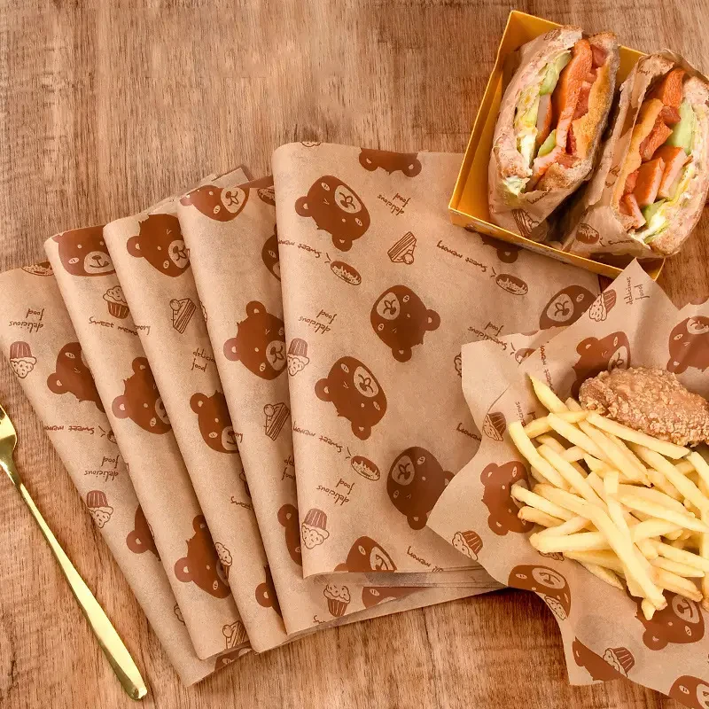 100Pcs/200Pcs Bear/Large Bear Paper Liners, Oil-Proof Baking Sandwich Wax Paper, Suitable for Deli Shops, Sandwich Packaging, Pizza, Burgers and Bread view 6