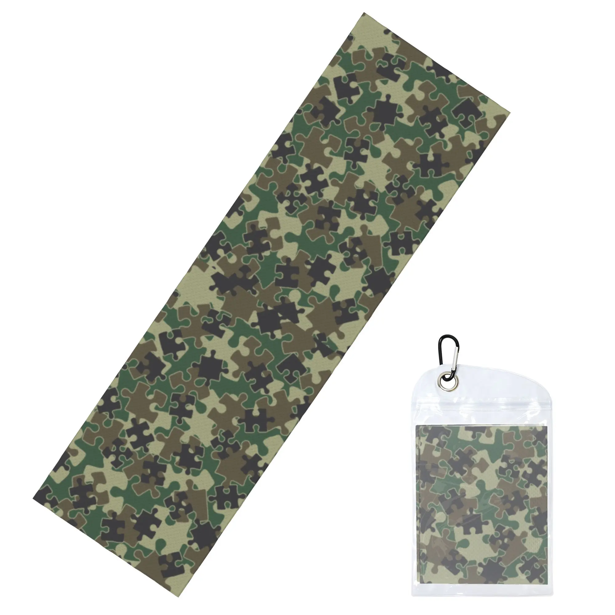 Jigsaw Puzzle Pieces Camo Woodland Green  Cold Exercise Towel Quick Dry Face Towel Camoflage Yoga Towels