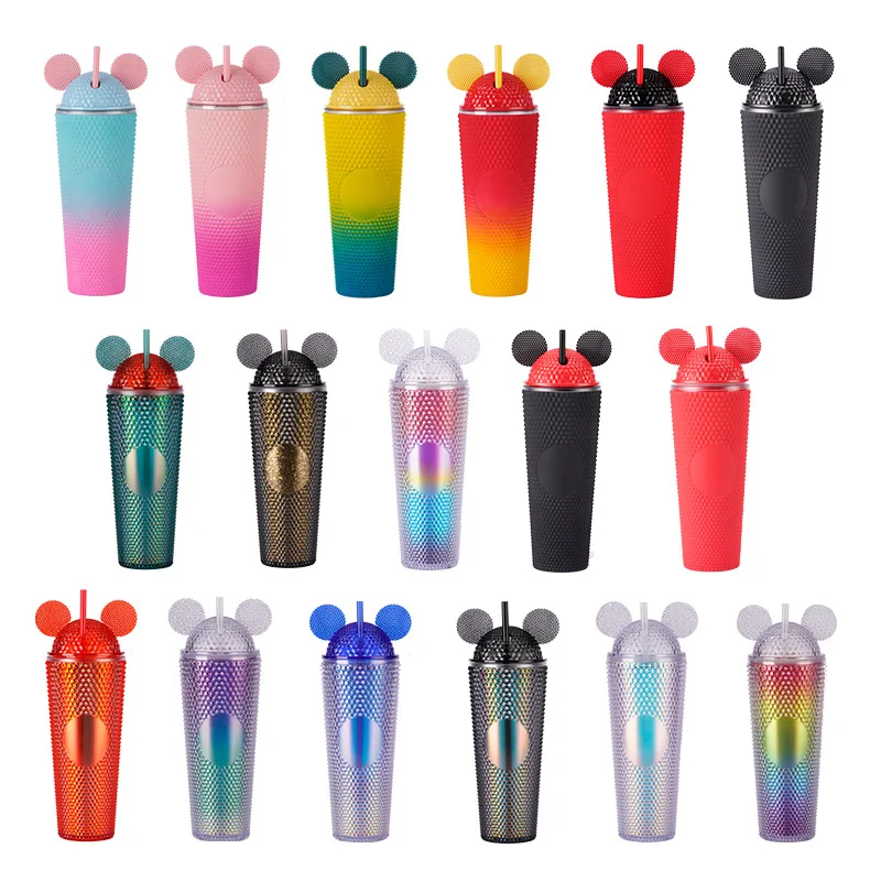double wall 24oz 700ml 710ml mouse ears plastic durian tumbler durian cup with mouse ears lid cap