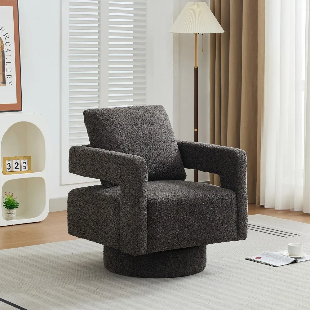 

360° Swivel Accent Chair Lounge Club Armchair Removable Back Cushion Living Room