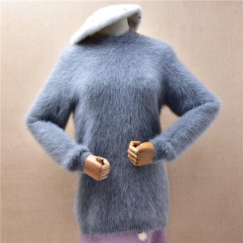

Ladies Women Fall Winter Grey Mink Cashmere Knitted Turtleneck Long Sleeves Slim Underwear Warm Pullover Sweater Jumper Pull Top
