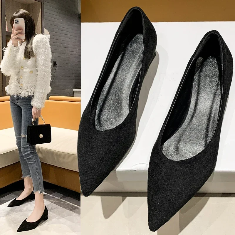 Summer Women's Workplace Shoes with Heels Pointed Tip Thick Heel One Kick  Womens Shoes Fashion Shallow Mouth Solid Color Simple