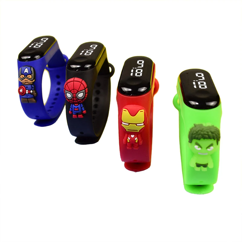 Mininstants-Montres électroniques à affichage numérique LED pour enfants, dessin animé Marvel, services.com America, Iron Man, MEDk, Spider-Man, étanche