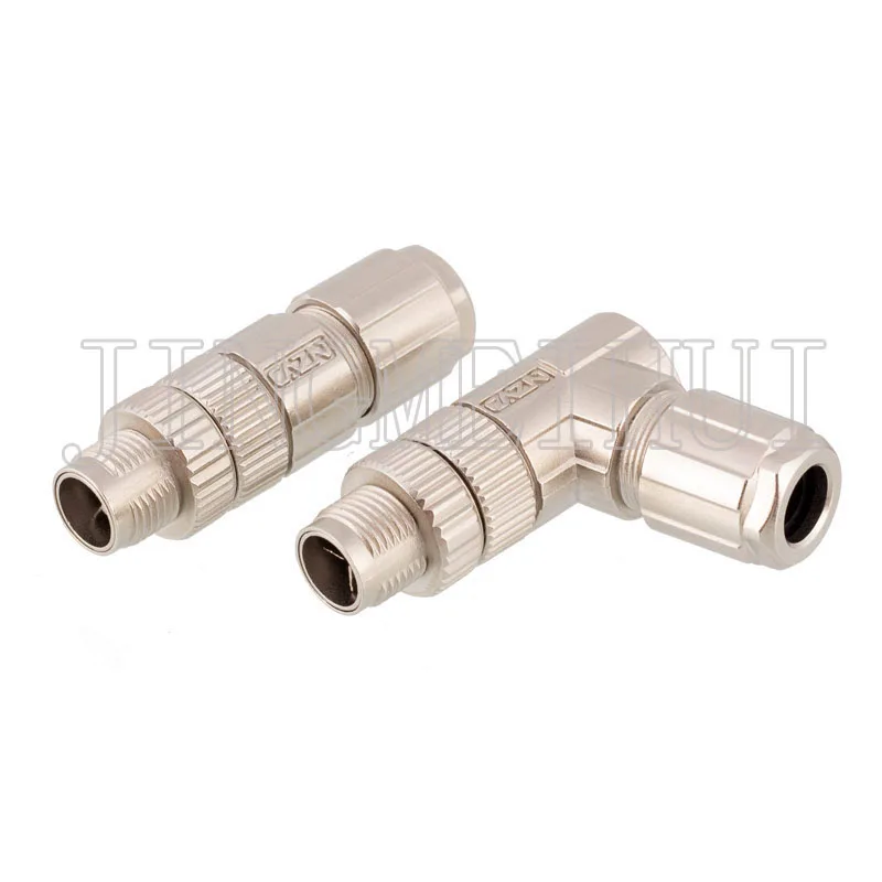 M12-8 pin X-type bent pin socket 90 degree elbow Metal plug solder type 1000M Gigabit network cable connector