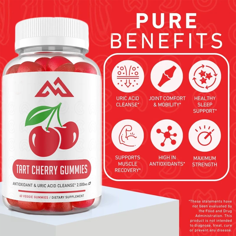 Sour Cherry 60 Soft Candies - Uric Acid Rinse and Clean Strong Antioxidants, Comfortable Joint and Muscle, Vegetarian