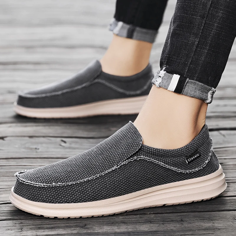 Spring Autumn Men Loafers, Lightweight Breathable Flat Slip On Canvas Casual Shoes, Ultra Light Large Size Lazy Slip-on Footwear
