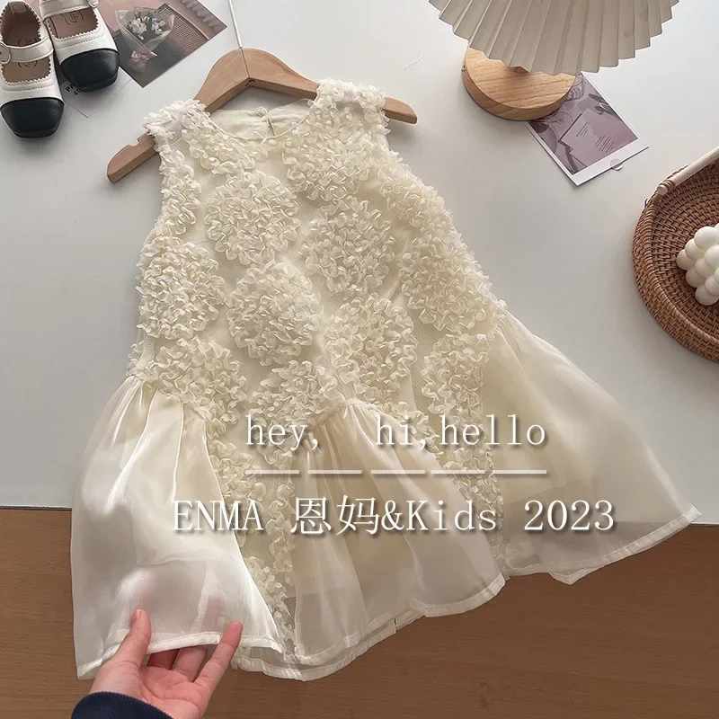 

Korean Baby Girls Lace Ruffles Dress for Kids Summer Clothing Applique Strings Causal Toddler Fashion Wear