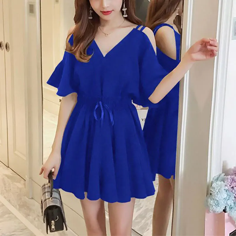 Women's Sexy V-Neck Camis Dress, Summer Fashion, Monochromatic, Casual, Temperament, A-line Skirt, Elegant Clothes, Trend