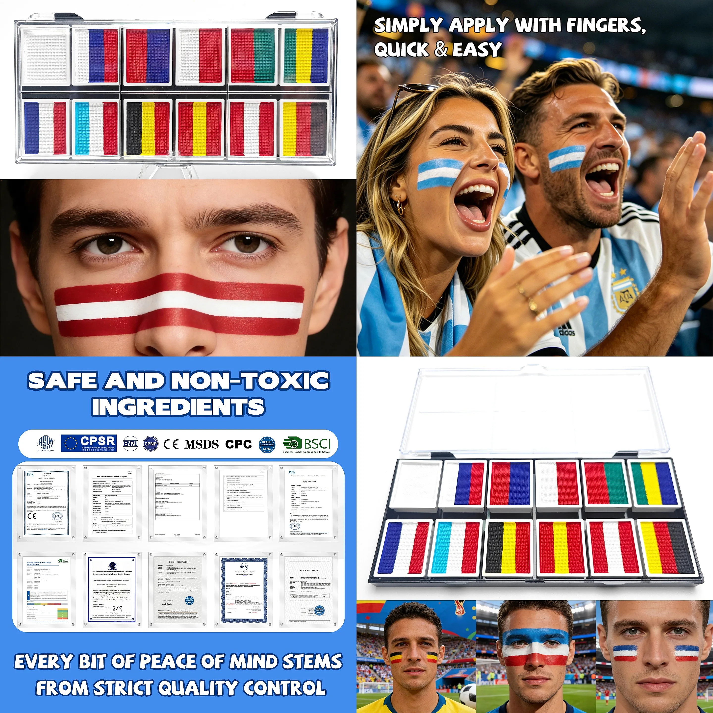 Wholesale Custom Natural Plant Children's Face Painting Kit Football Fan Non-Toxic 120g for Games