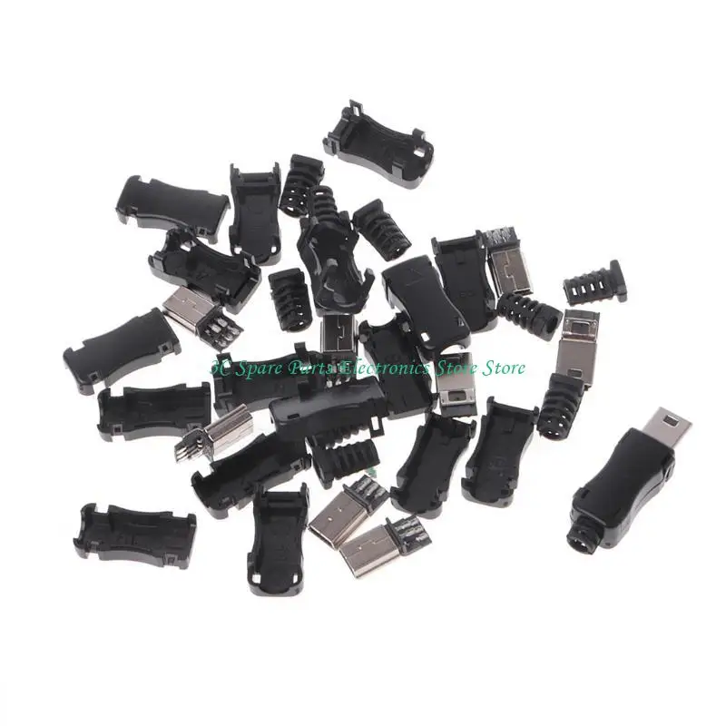 SZ 10Sets DIY Mini USB 2.0 5PIN Plug Socket With Plastic Cover With Tail Connector