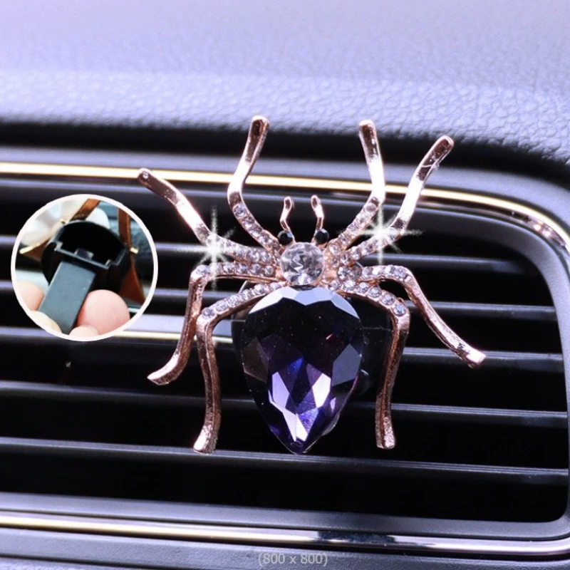 Bling Spider Car Air Fresheners Vent Clips, Cute Lovely Spider Car Air Vent Clips Funny Diamond Diffuser Vent Clip Decoration