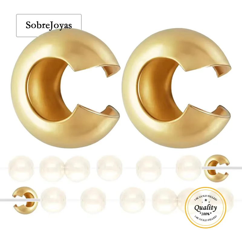 

14K Gold Filled Crimp Cover Jewelry Spacer Beads Findings 3mm 4mm 5mm Craft Jewelry Supplies Cord End Finishing