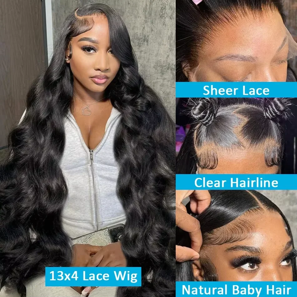 الجسم موجة الدانتيل الجبهة خصلات الشعر المستعار الإنسان 180 الكثافة الشعر البرازيلي 13x4 HD الدانتيل الباروكة الأمامية للنساء السود قبل قطعها شعر الطفل
