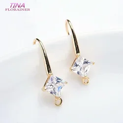 25MM 14K Gold Color Plated and Zircon Rhombus Stud Earring Making Supplies Earring Hook  For Jewellery Accessories