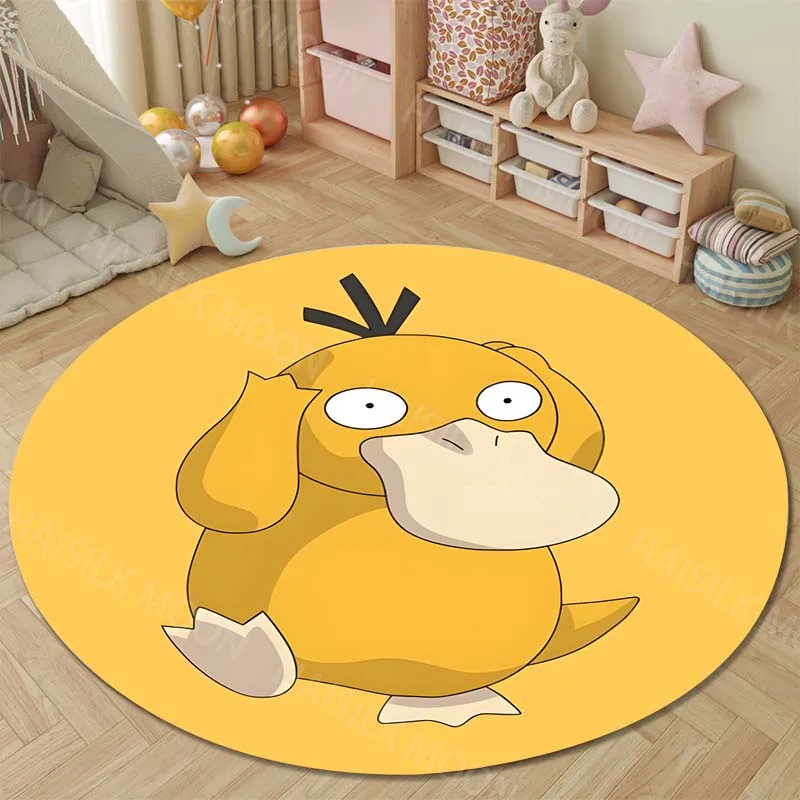 Cute Pokémon Psyduck Round Rugs for Bedroom Area Floor Mats for Kids Room Household Bath Chair Mat Carpet Living Room Home Decor