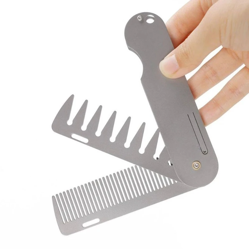 Titanium Folding Comb, 2-in-1 Wide & Fine Tooth Hair Comb for Styling, Portable Travel Comb, TA1 Titanium, Smooth & Anti-static,