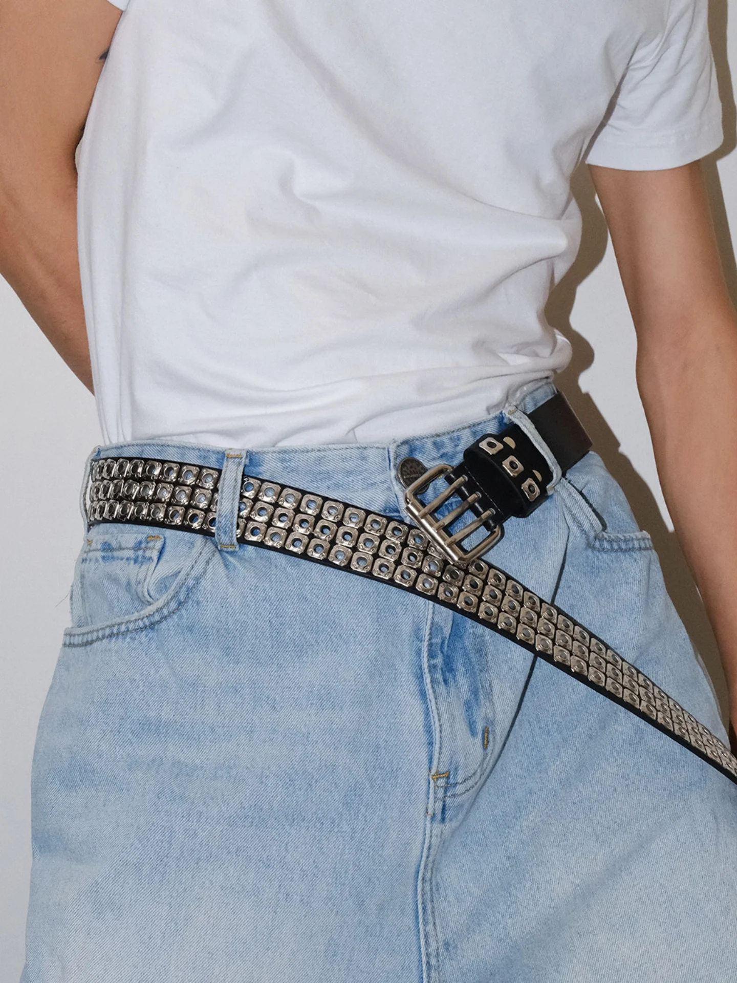 American Punk Style Square Rivet Belt for Men Y2K Vintage Distressed  Trendy Fashion Personalized No Punching Waist Belt