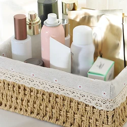 Desktop storage box Cosmetics key snack table sundry living room entrance household rattan storage basket woven frame