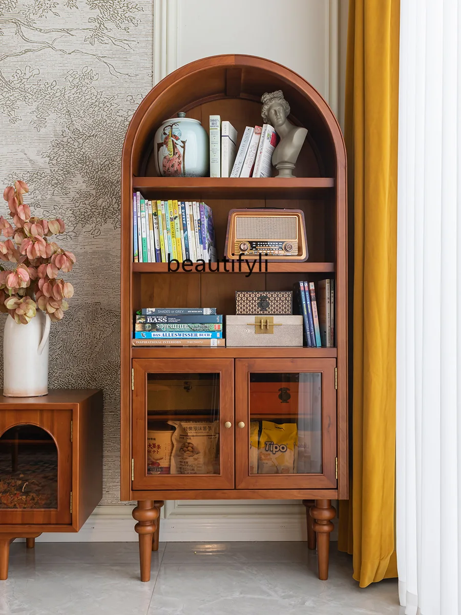 French Retro Solid Wood Curio Cabinet Arch Sideboard Wine Cabinet Integrated Sofa Arch Top Side Cabinet