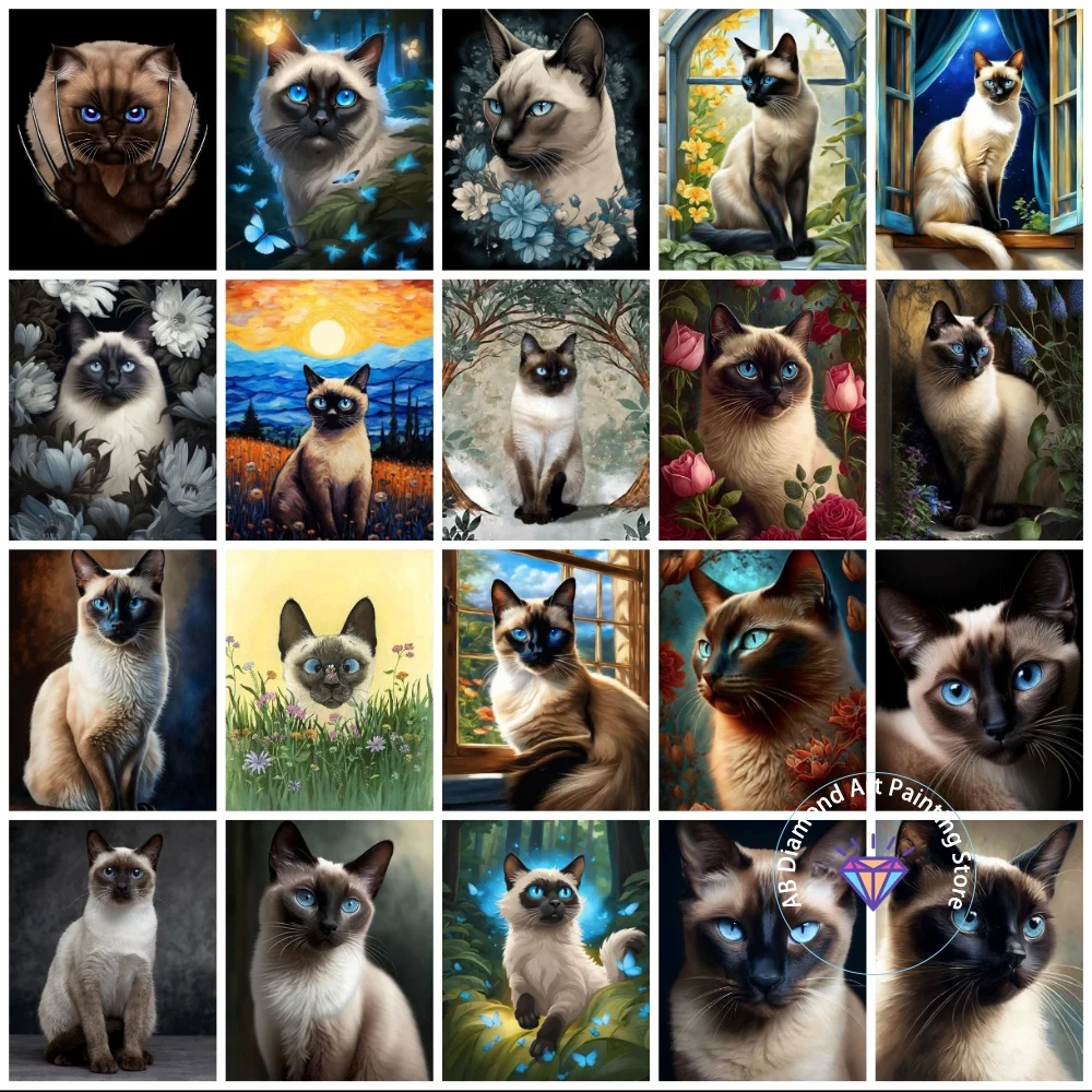 

New Siamese cat AB Diamond Painting Kit Square Round Diamond 5D DIY Mosaic Cross Embroidery Handmade Art Adult Gift Home Decor