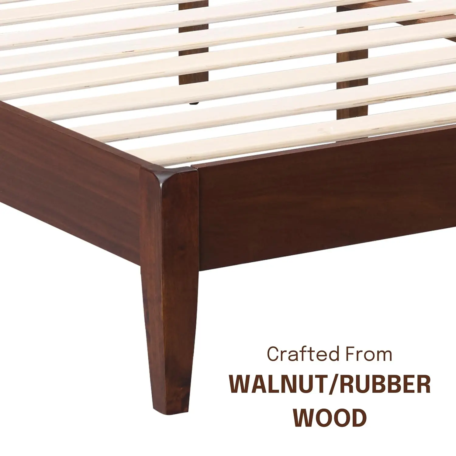 Wooden Bed Frame with Headboard, Walnut & Rubber Wood Silent Slats, 1000 Lb Capacity, Easy Assembly, King, Customized image 3