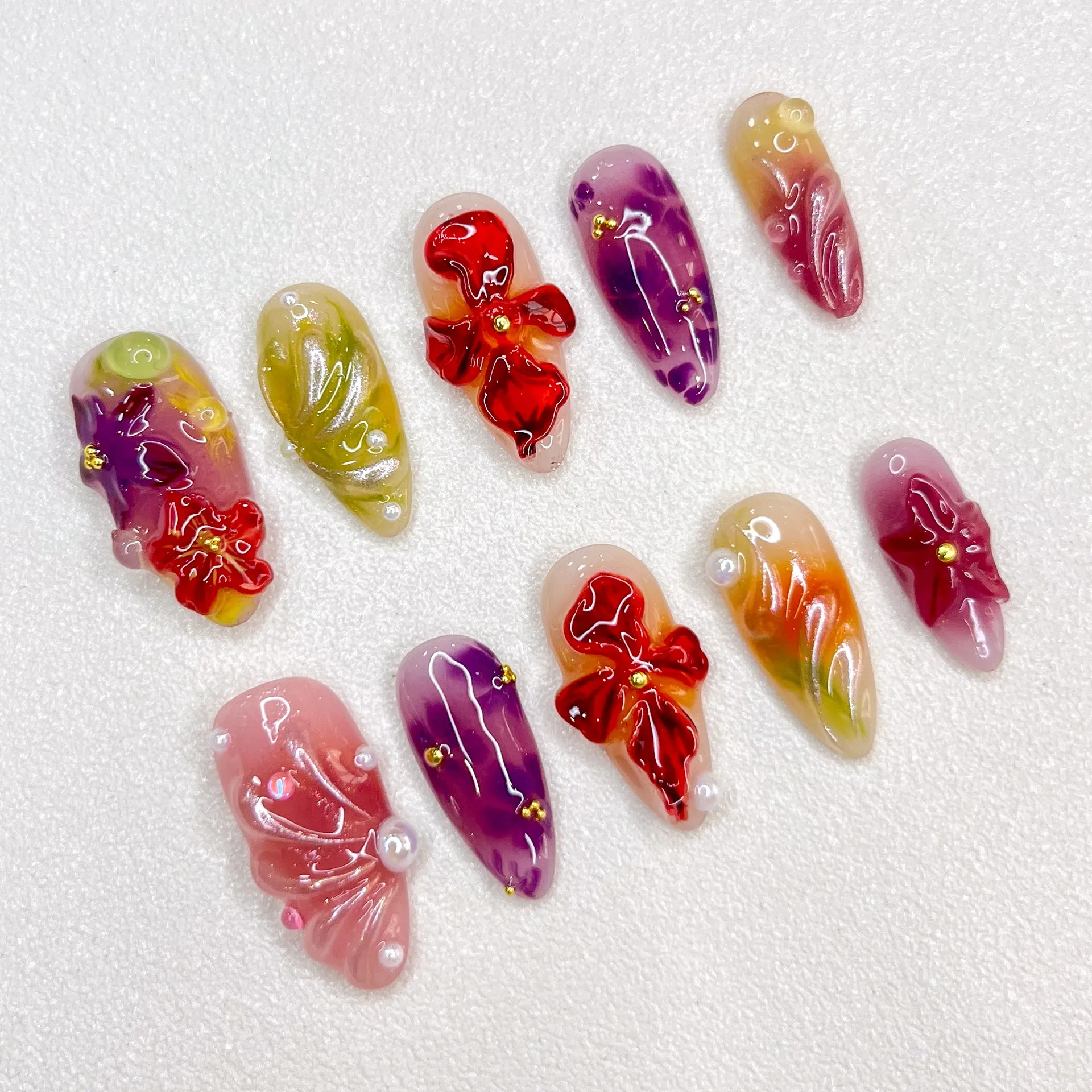 New Product Pure Handmade Temperament Short Press on Nail Style Style in Style Hand-painted Oil Painting Flower Nail Art