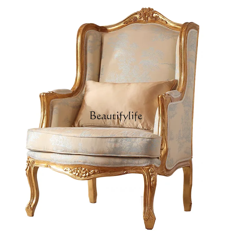 

*French court luxury single sofa chair gold old solid wood carving flower chair