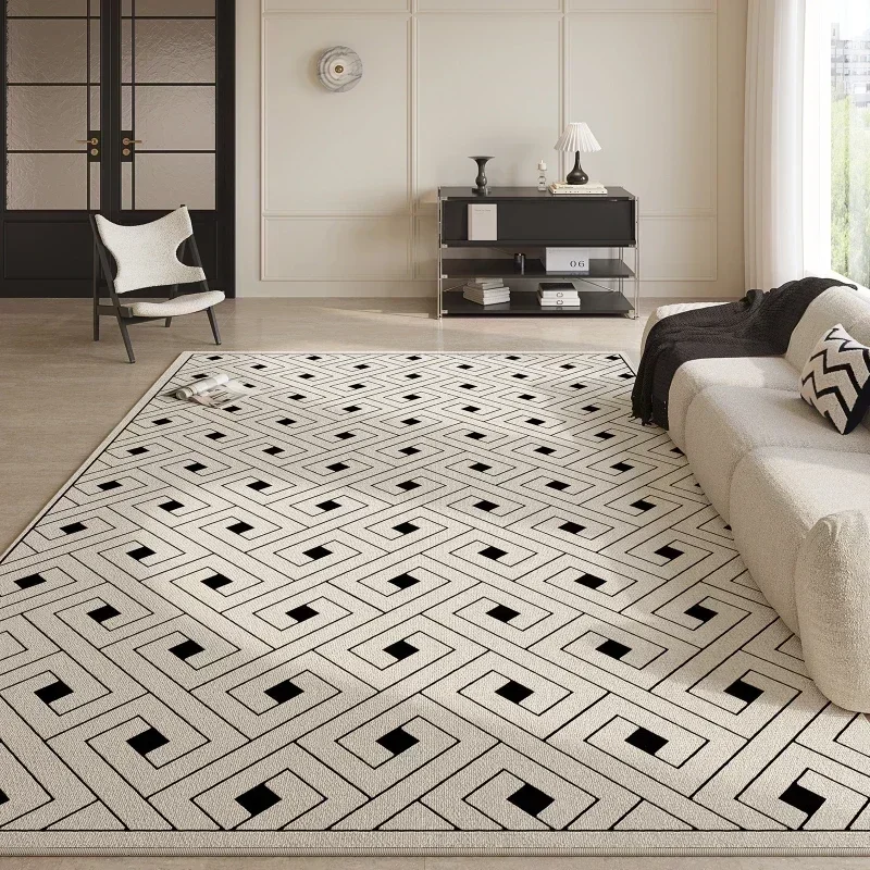 

Black White Abstract Living Room CarpetSymmetrical Geometric Rug Comfortable Non-Slip Bedroom Carpets Easy Care for Rugs