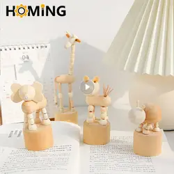 Movable Puppet Desktop Figurine Ornaments Cartoon Wooden Artwork Clown Horse Giraffe Dog Statue Crafts Toy Gifts Home Decoration