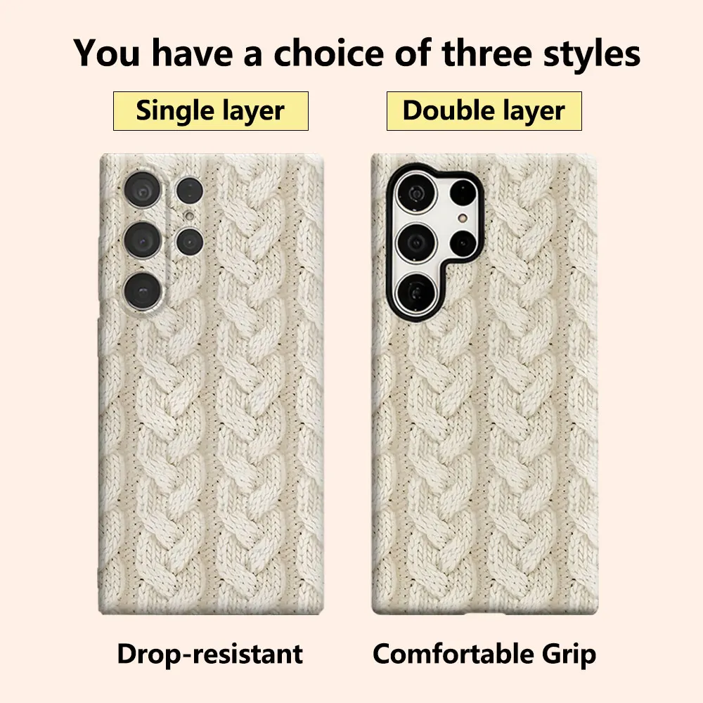 Cream Cable Knit Luxury Fashion Full Lens Protective Case for Samsung Galaxy S26 S25 S24 A56 A36 Plus Ultra