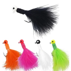 9PCS Jig Heads Colors for fishing Crappie Jig Marabou Feather fishing Lures Round Head Hair Jig Bait for Bass Trout Panfish