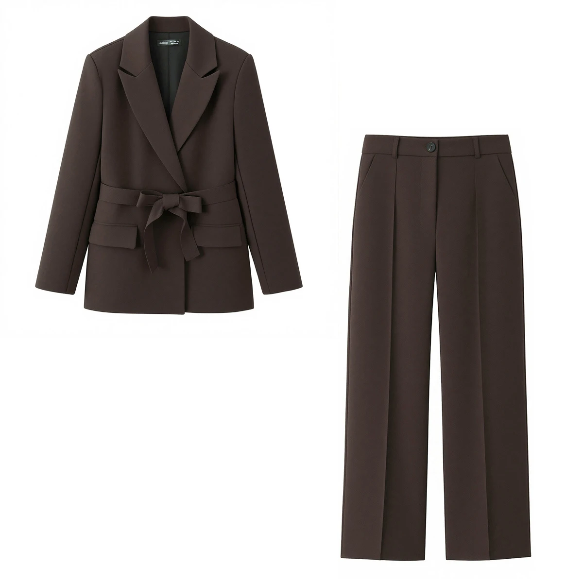 

European and American style women's clothing new 2026 fashionable long sleeved belt slimming suit high waisted pants set