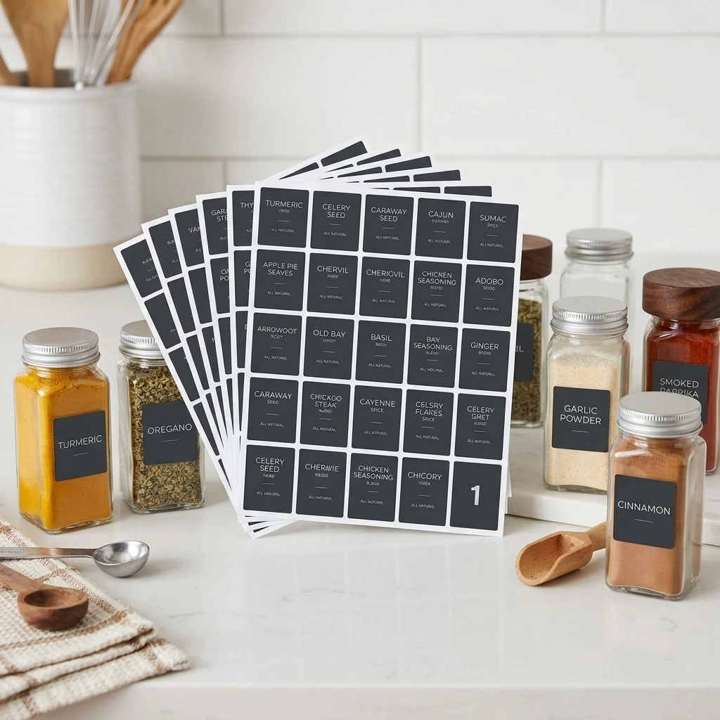 5/8Pcs PVC Spice Labels with English Names Waterproof and Oil Resistant Stickers for Kitchen Glass Jars Home Organization