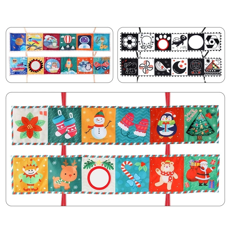 Giocattolo per l'educazione precoce del bambino Illuminazione Cognizione Letto Surround Ciondolo Colore colorato Stimolazione visiva Libro di stoffa per palmo del bambino